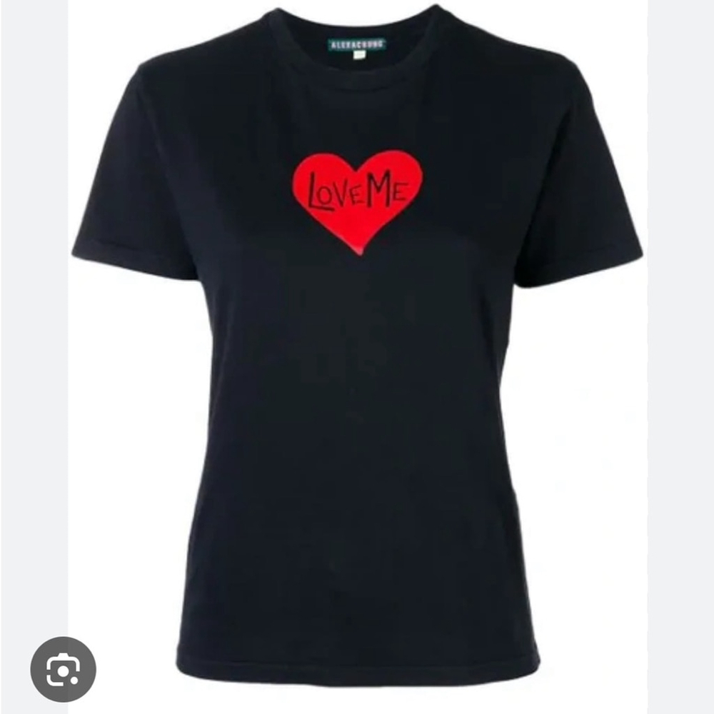 ALEXA CHUNG BLACK LOVE ME T-SHIRT Black Shirt with Red Heart Graphic